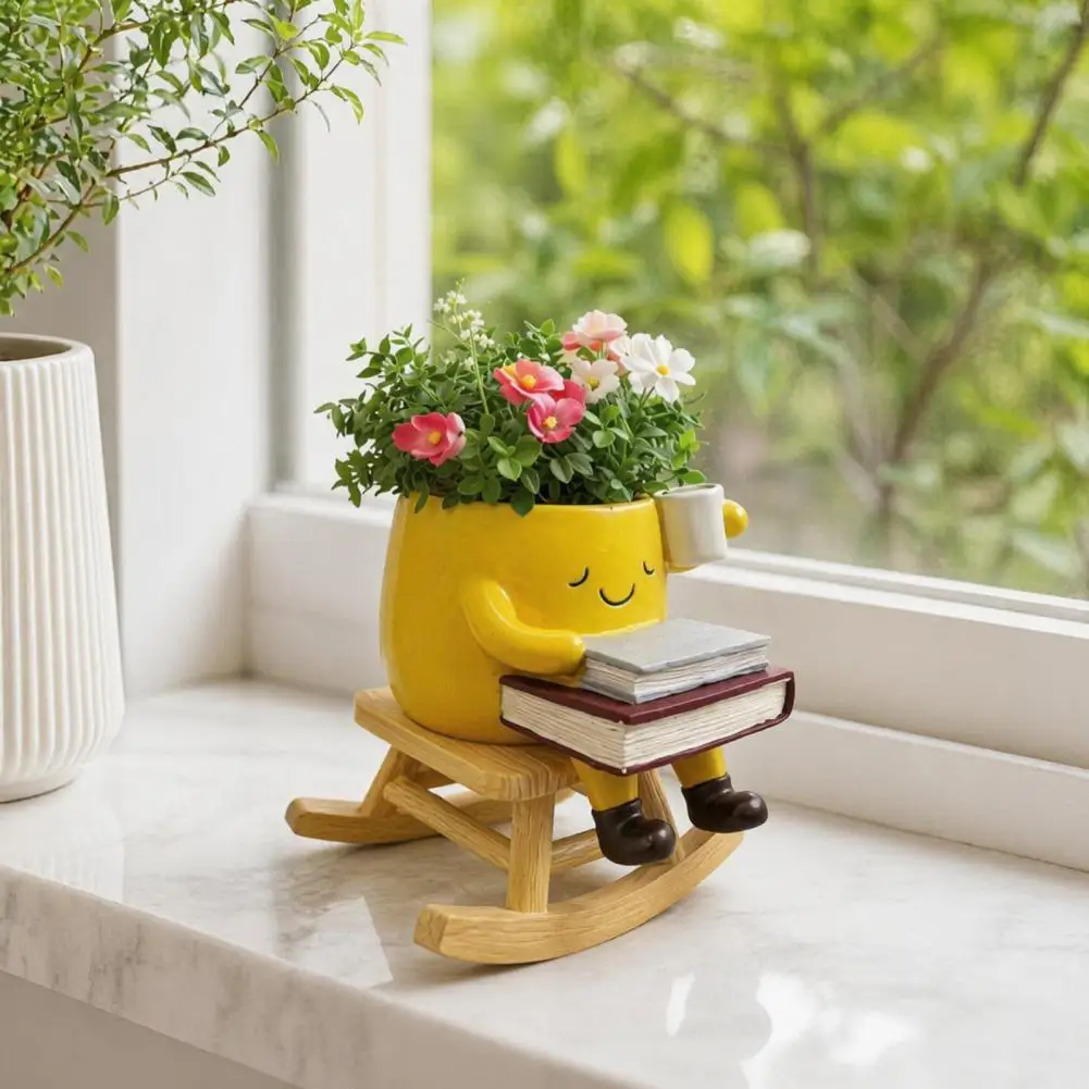 Durable Flower Pot S Planter Chair Plant Pot with Smiling Face Resin Planter with Drainage Hole Cute Indoor Flowerpot for Home
