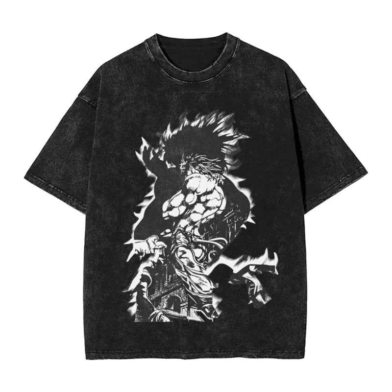 

RHot Anime JoJo's Bizarre Adventure Dio Graphic Washed T Shirt Men Manga Cotton T-shirts Vintage Loose Tee Harajuku Male Tshirt
