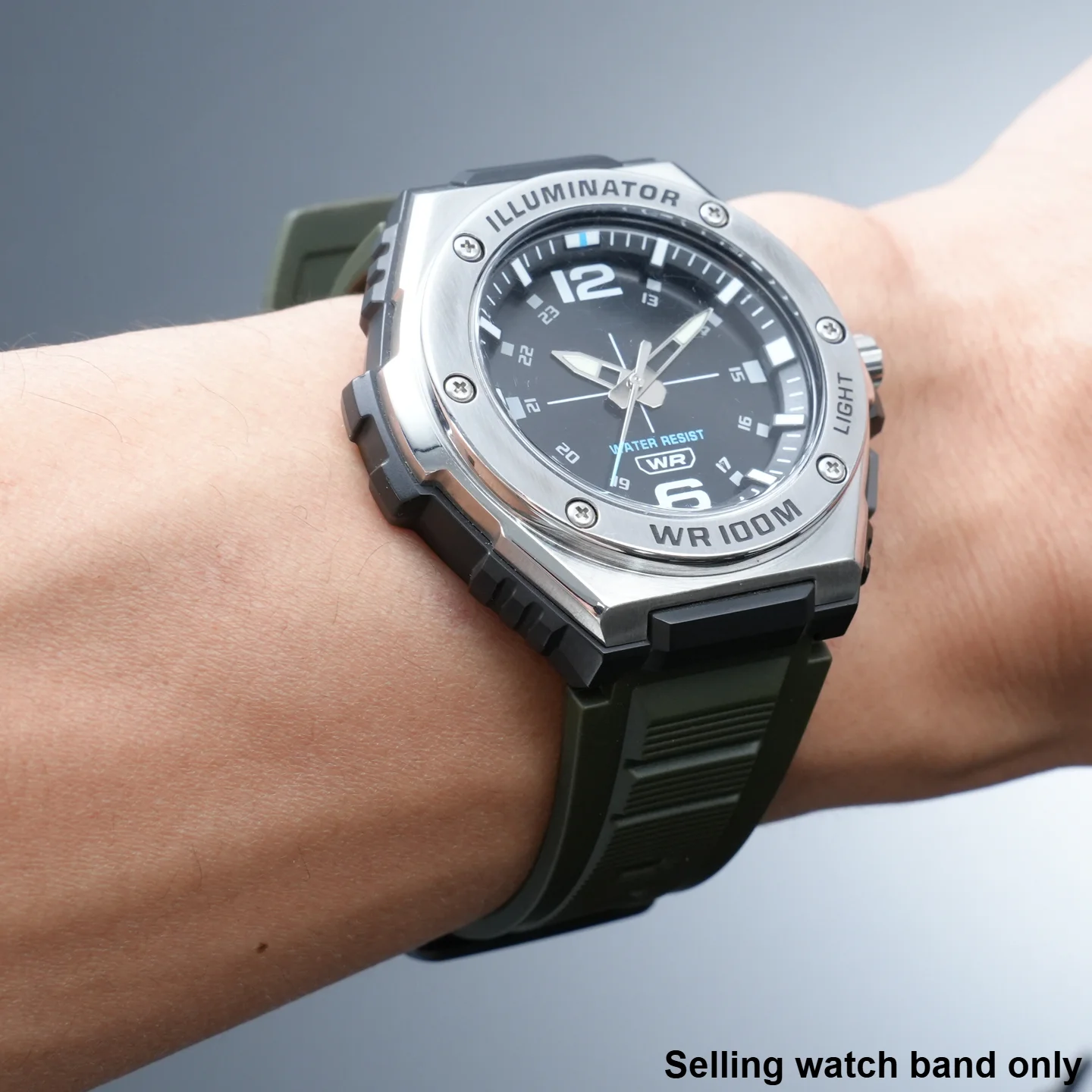 

Силиконовый ремешок для часов Casio MWA-300H MWA-100H MWD-100H, мужской, с выпуклым креплением, черно-зеленый