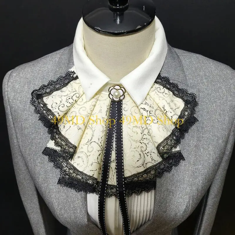 49MD MultiLayer Ruffled Detachable Collar False Collar For Victorian Costume Enhancer