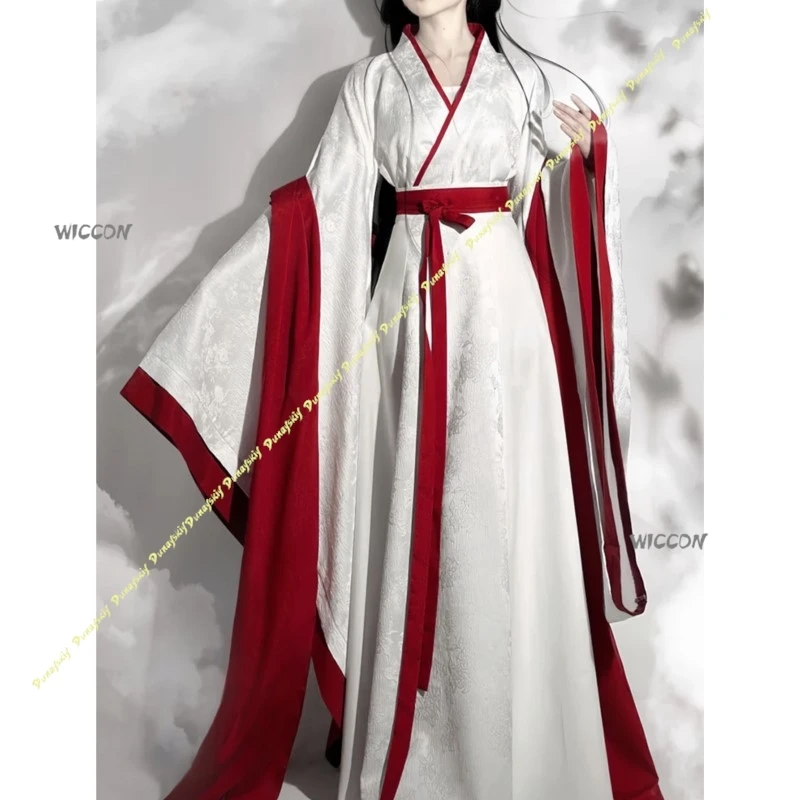 

Chinese Hanfu Women New Adult Ancient Skirt Summer Warring State Robe cosplay Costumes Red White Dress Girl Christmas Halloween