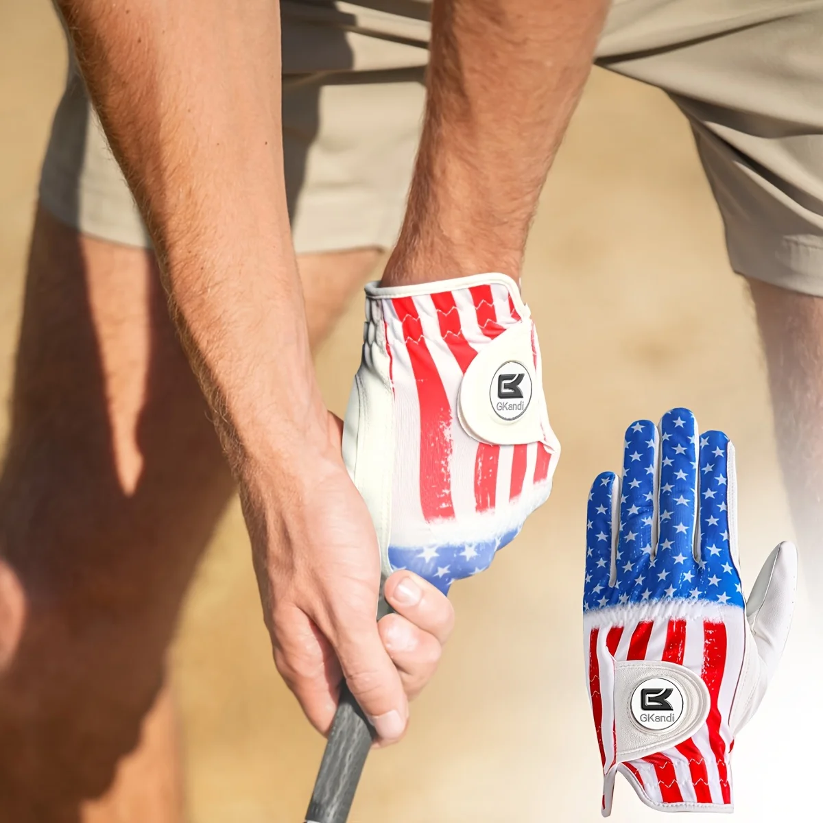 

Перчатки для гольфа Мужские для левой руки с маркером мяча Флаг США Синий плед Белая пальма 1 упаковка, мужские кожаные перчатки для гольфа Всепогодная ручка
