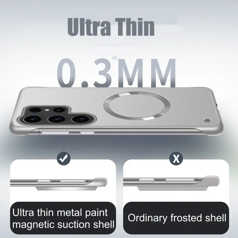 Frameless Metallic Magnetic Case For Samsung Galaxy S25 S24 S23 S22 Ultra Plus Wireless Charge Shockproof Ultra Thin Hard Cover