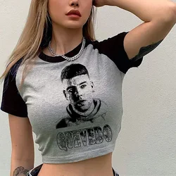 Quevedo yk2 fairycore graphic  crop top Woman 90s kawai aesthetic goth t-shirts
