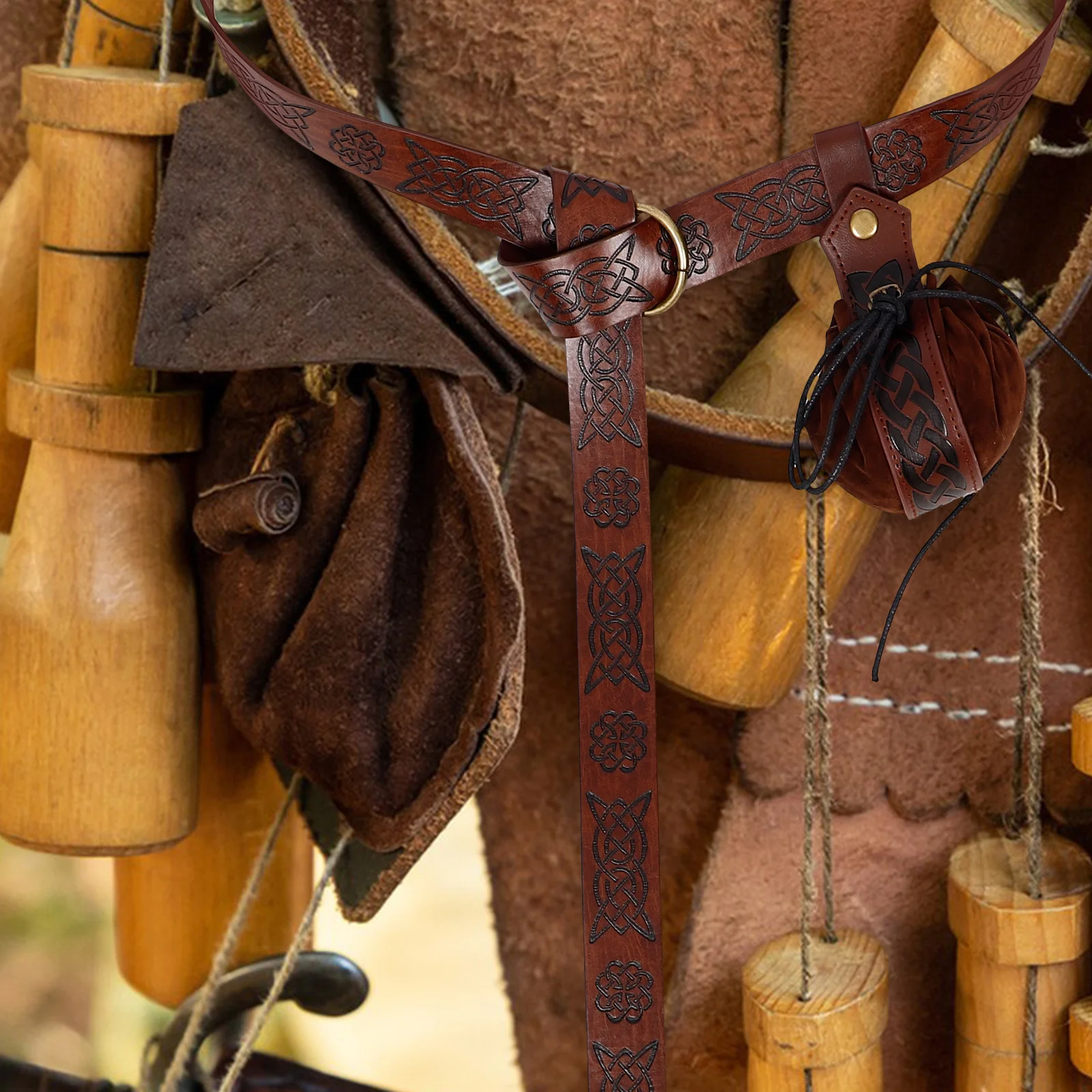 1 Juego de cinturón y bolsa Medieval de PU, bolsa de cintura renacentista para Cosplay vikingo, accesorios ligeros y duraderos para disfraz
