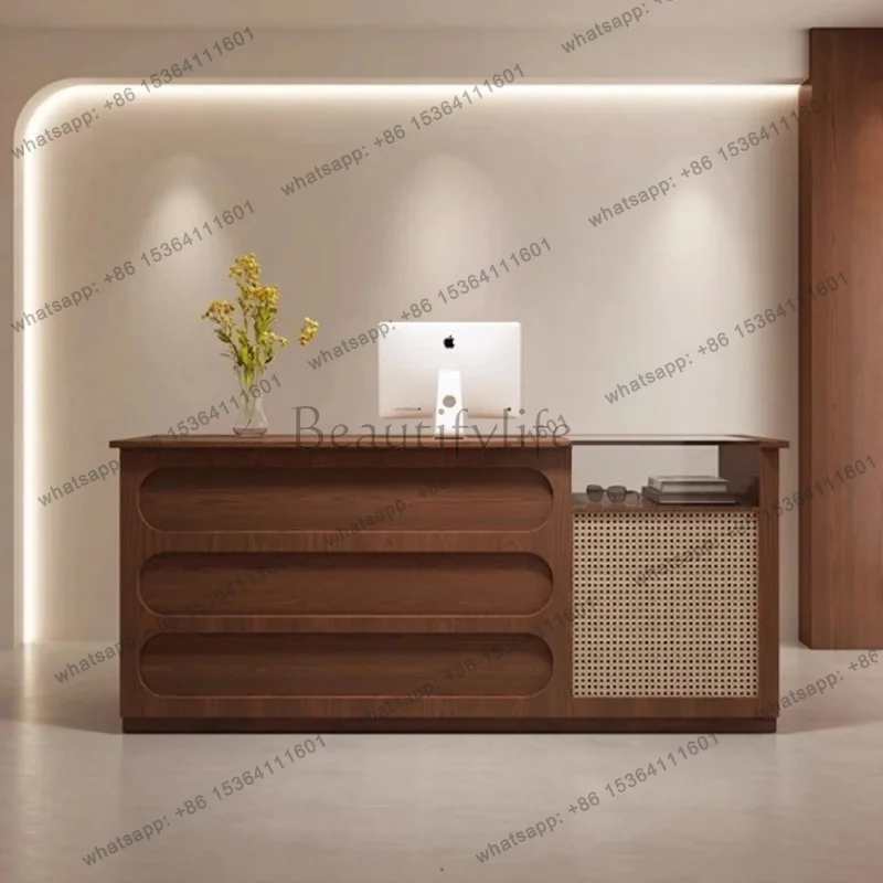 LJY Reception Desk Home Modern Cream Style Beauty Salon Bar Cashier Company Hotel Curved Front Desk Medical Aesthetics Dental Cl