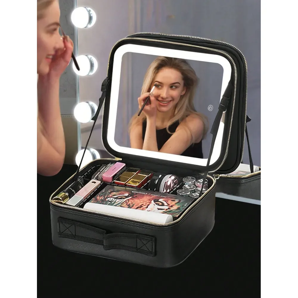 

Косметичка X Milania 1 шт. с зеркалом, большая вместительная сумка для хранения косметики, портативный дорожный кейс для макияжа со светодиодной подсветкой