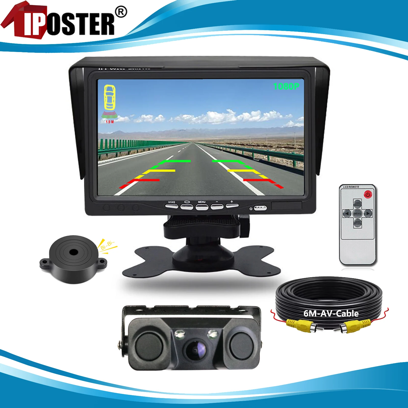 

iPoster 7 Inch IPS Screen AHD Rear View Monitor With AHD 1080P Parking Radar Sensor Reversing Camera Universal For Car SUV Rv