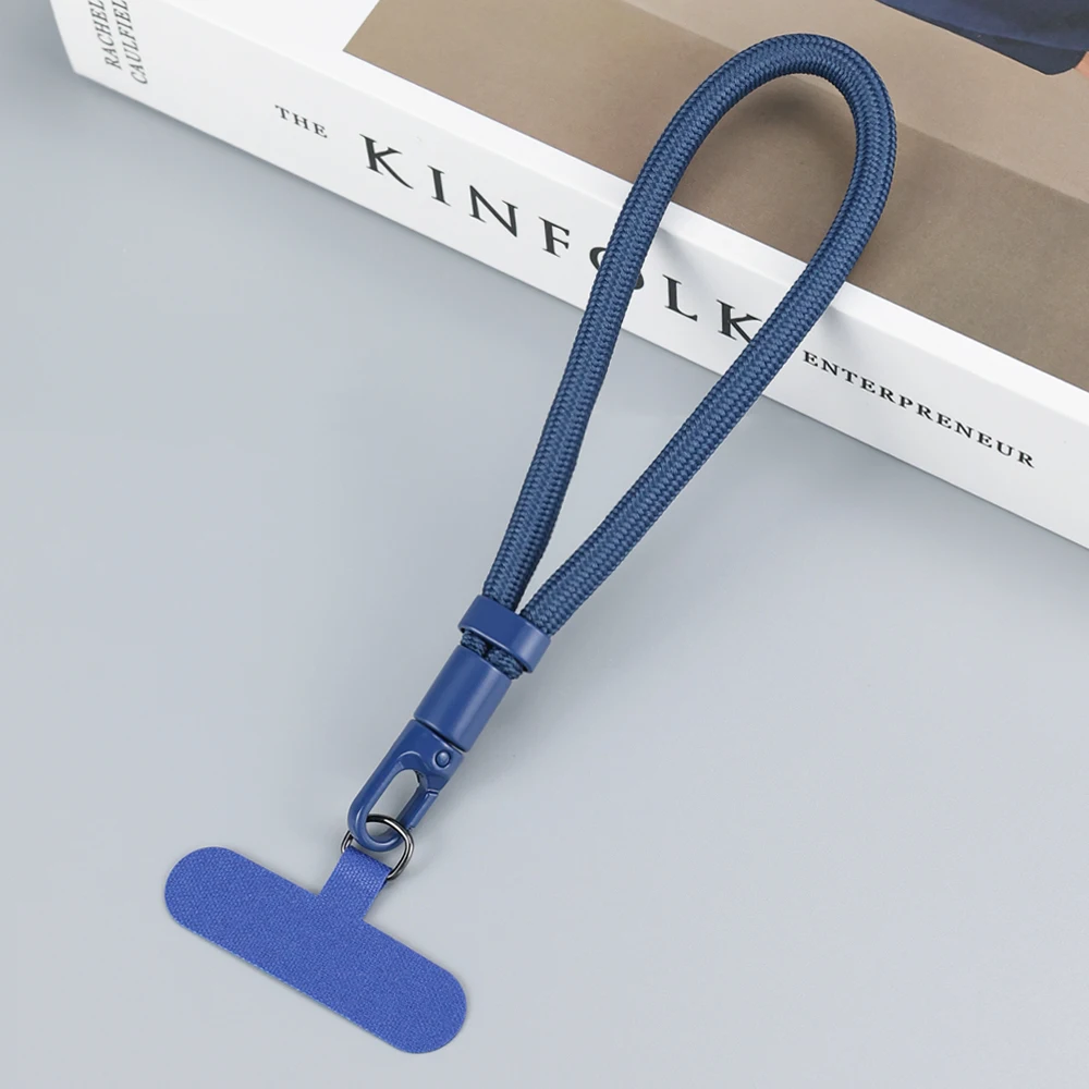 Verstelbare zelfsluitende anti-verlieskoord voor mobiele telefoons met weefkaart, korte polsband en lange nekband, compatibel met