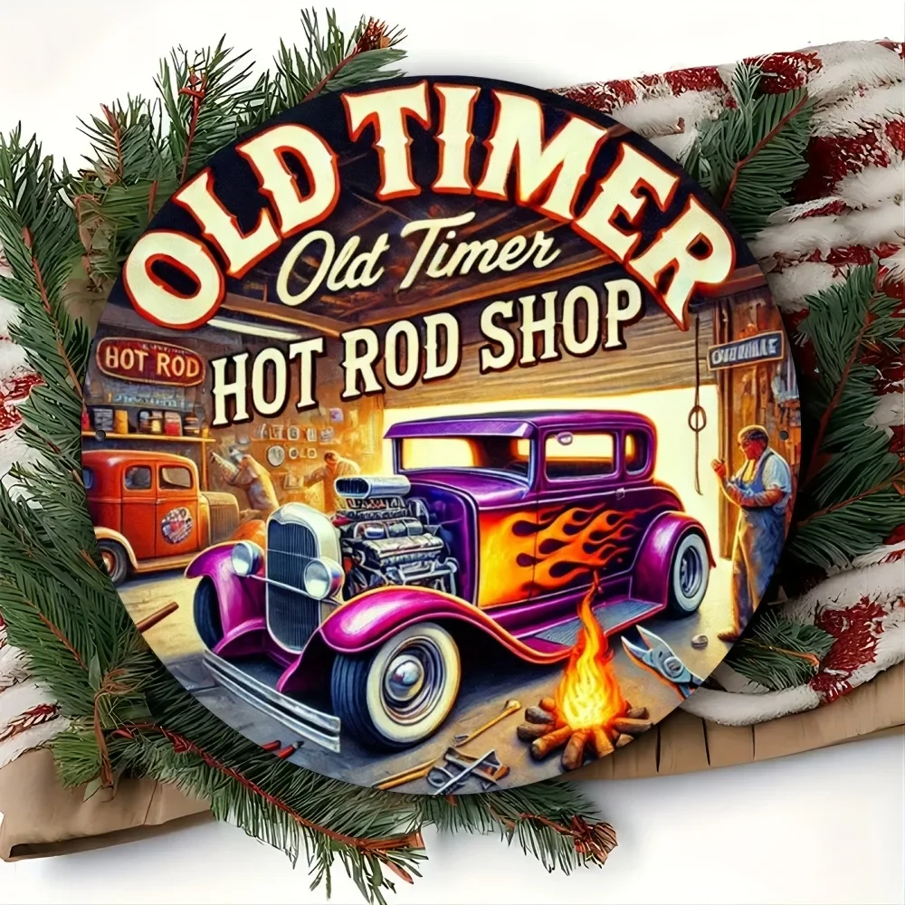 Vintage Hot Rod Shop Metallschild – langlebiges, neuartiges Dekorschild für Zuhause, Küche, Esszimmer, Schlafzimmer und Garten