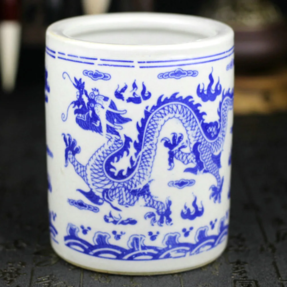 

1Pcs Celadon Porcelain Pen Holder Retro Ceramic Brush Pen Storage Desktop Organizer Office Supplies Writing Tool Container
