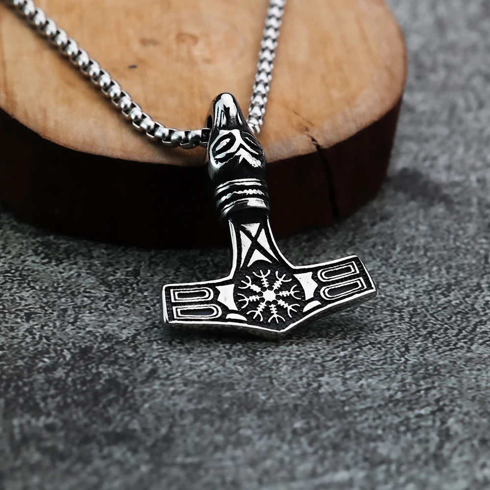 Viking Necklace European and American Vintage Stainless Steel Thor Hammer Men\'s Pendant Punk Personalized Jewelry