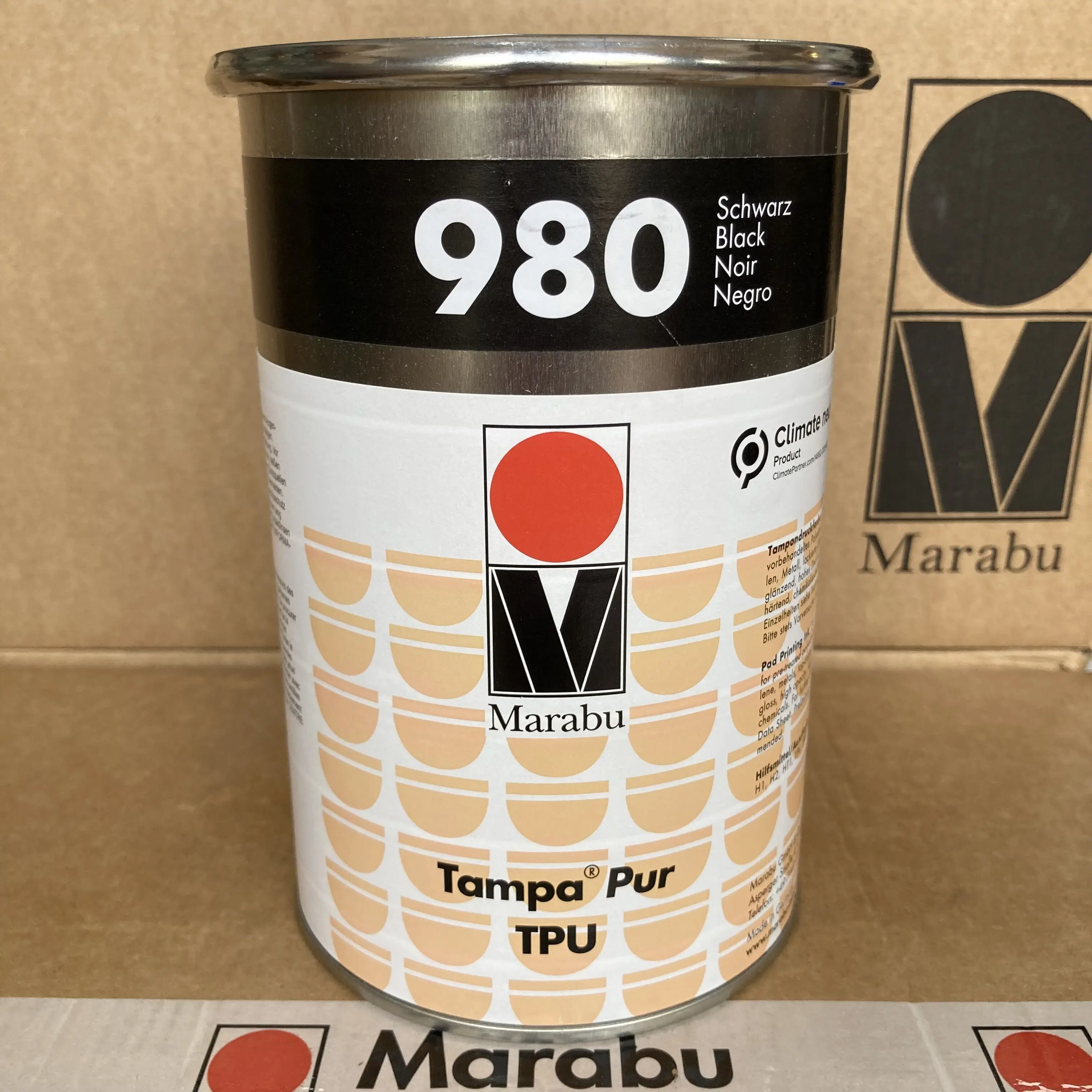 Marabu TPU980 Black Pad Printing Ink for PP, PA, Metal, and Medical Applications - 1L