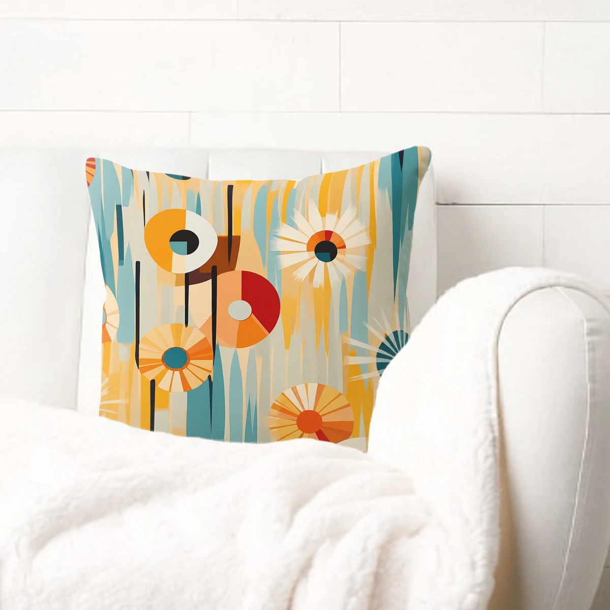 Vintage Jellyfish Pattern Polyester Pillow Cover - Nautical Style Cushion Case for Home Sofa Bedroom Decor, Pillow Shell Only