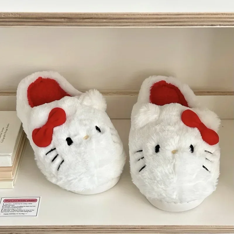 Hello Kitty Sanrio Plush Slippers Kawaii Cute Student Autumn Winter Bedroom Soft Padded Plush Shoes Toys Girls Birthday Gifts