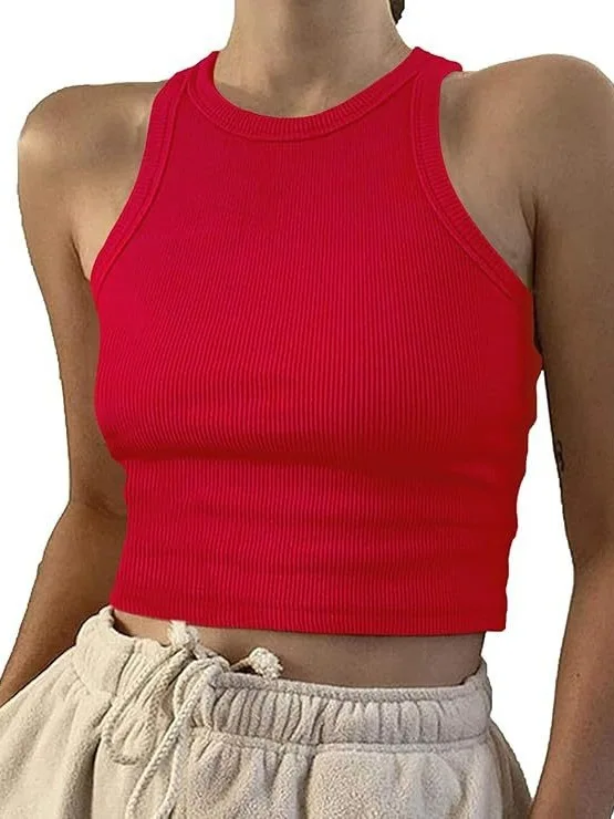 

2025 New Women's Vest Short Version Thread Solid Color Versatile Hot Girl Simple Basic Pullover Tank Sleeveless T-shirt