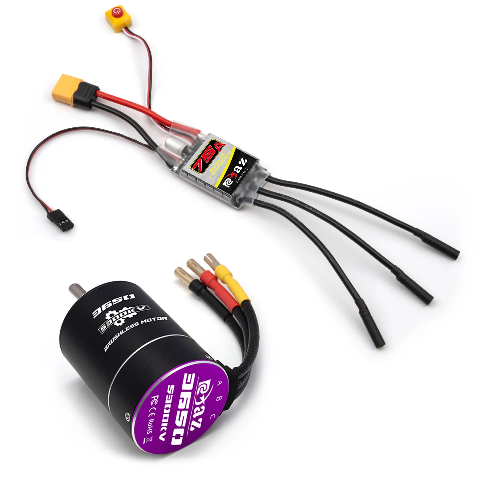 RCZIPROY RC 3650 Borstelloze Motor 75A ESC Combo 2-4S XT60/T-Plug 2600/3300/4300/5300/6400KV voor 1/10 RC Auto Truck Crawler