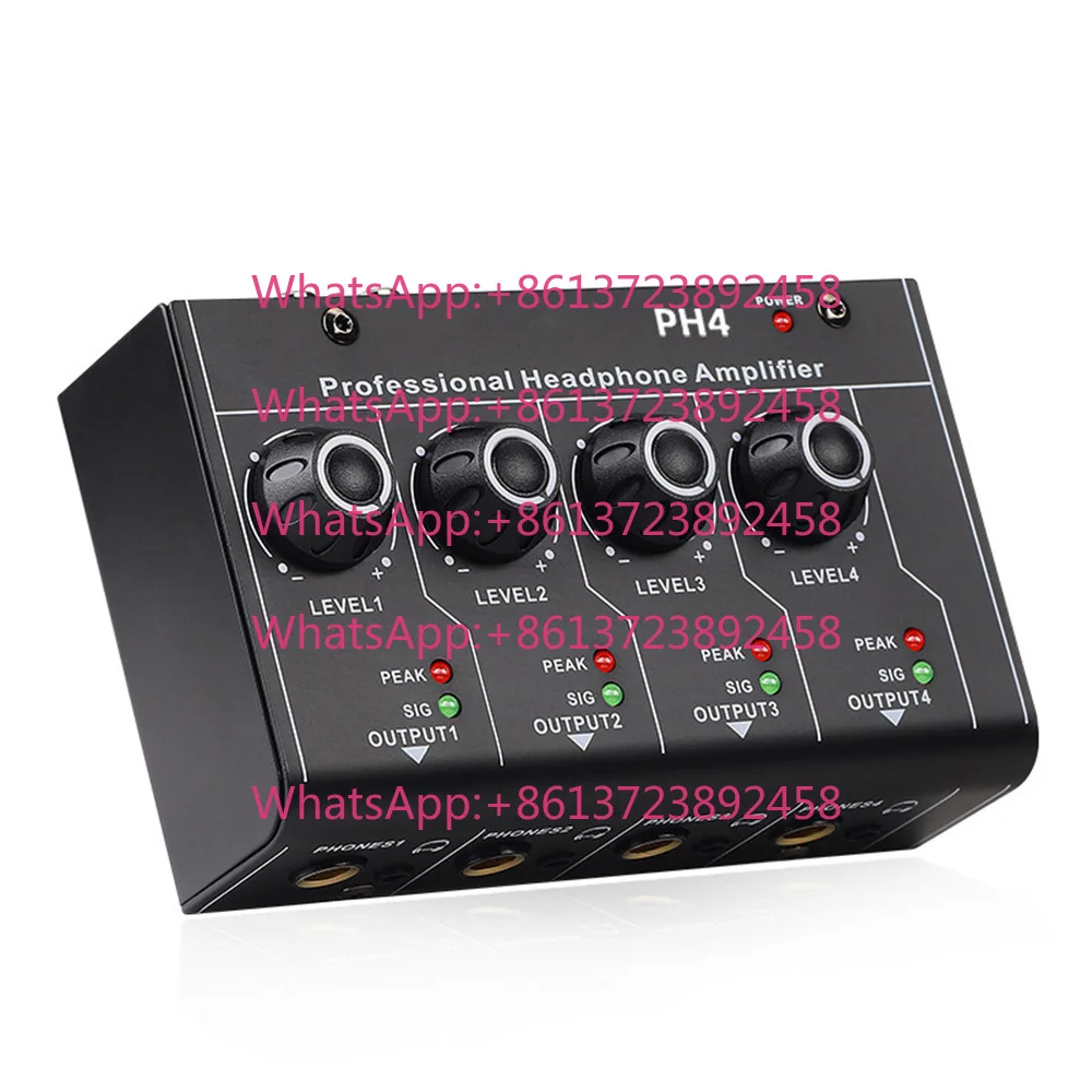 Ultra-Compact 4-Channel 3.5mm Gain Switch Stereo Portable Headphone Amplifier Professional Audio with DC 12 Power Adapter