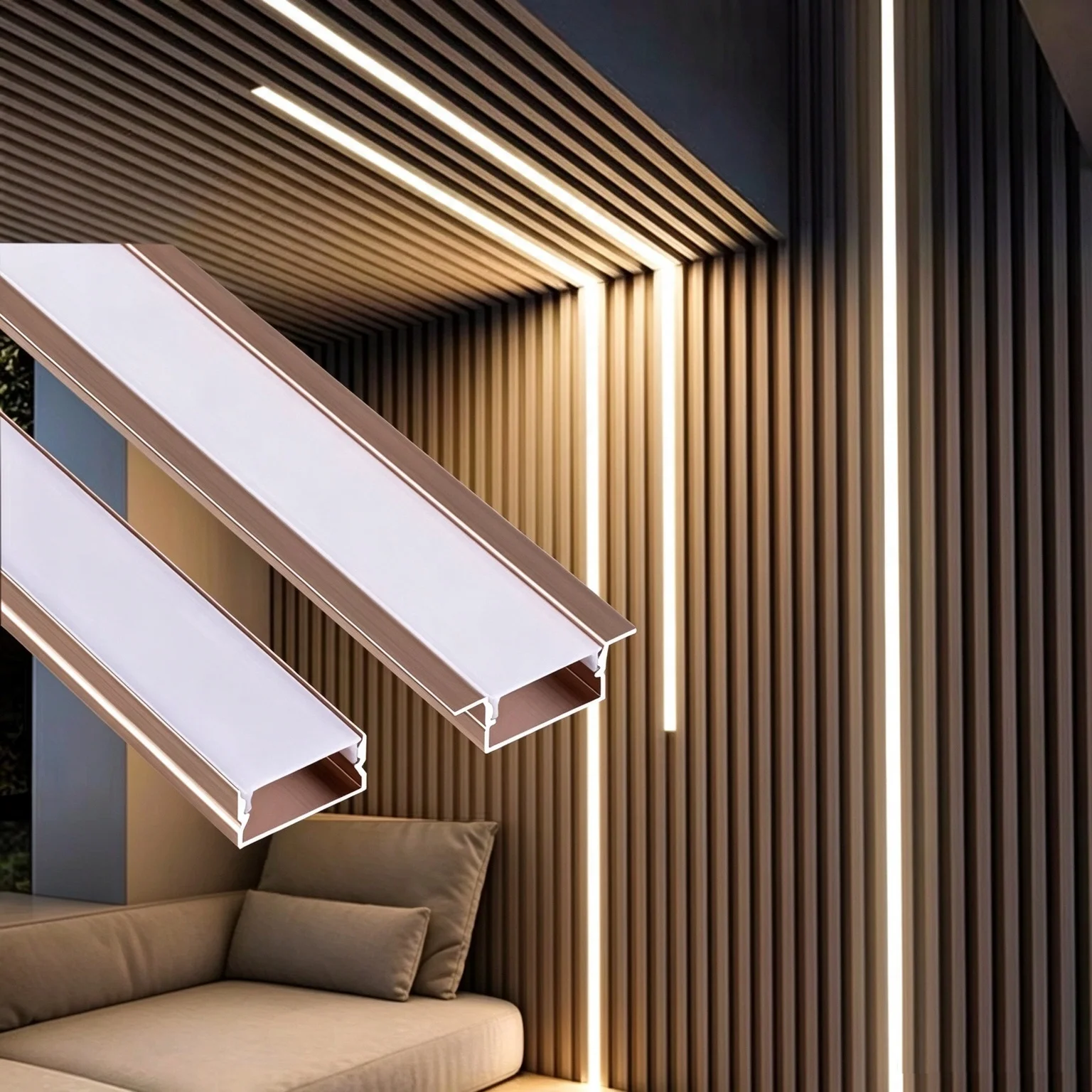 Embedded Rose Gold Aluminum LED Profile Channel Diffuser Holder Cabinet Shelf Mini Hard Bar Light Surface-Mounted Strip Light
