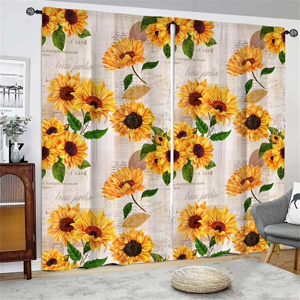 Oil Paintting Vintage Sunflower Flower Window Curtain Blinds For Living Room Kid's Bedroom Bathroom Kicthen Door Home Decor2Pcs