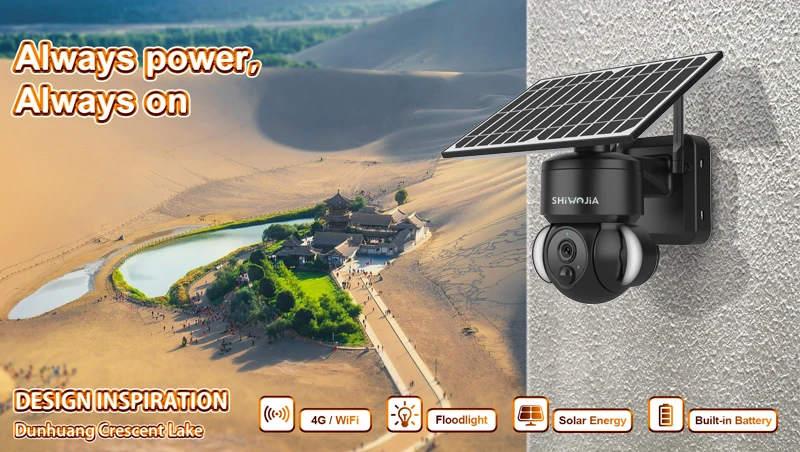 SHIWOJIA Outdoor Camera 4G / Wifi Solar Powered 7500mAh Battery with 5W Solar Panels 4MP Color Night Vision Wireless Garden CCTV