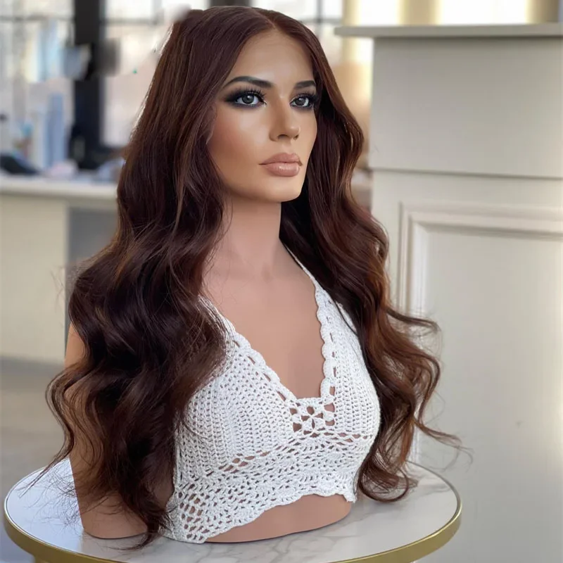 30inch 5x5 Silk Base Wave Soft Brown Glueless Jewish Human Hair Wig With Baby Hair HD Lace European Hair Preplucked