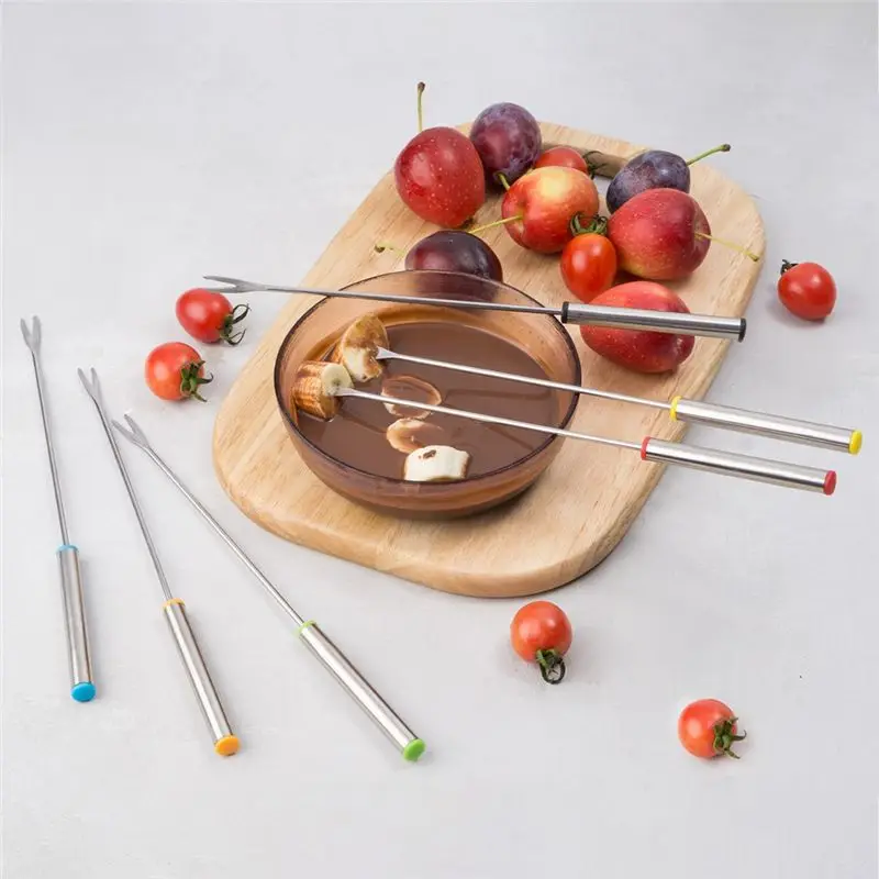 AA94-12PCS 9.5 Inch Color-Coded Stainless Steel Fondue Forks, Cheese Fondue Fork Stainless Steel Fruit With Heat-Blocking