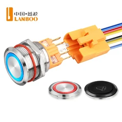 LANBOO 22MM latching/momentary type illuminated Power symbol 1NO1NC push button switch with LED 12V24V220V