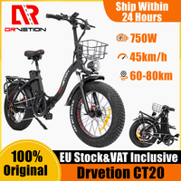 EU Stock Drvetion CT20 Folding Electric Bike 48V 10Ah/15Ah/20Ah Battery Fat Tire Bike 750W POWER Up To 45km/h Outdoor E-Bike