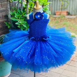 Royal Blue Flower Girl Fairy Tutu Dress Glitter Lined Tulle Princess Dress Toddler Kids Wedding Birthday Party Dresses Ball Gown