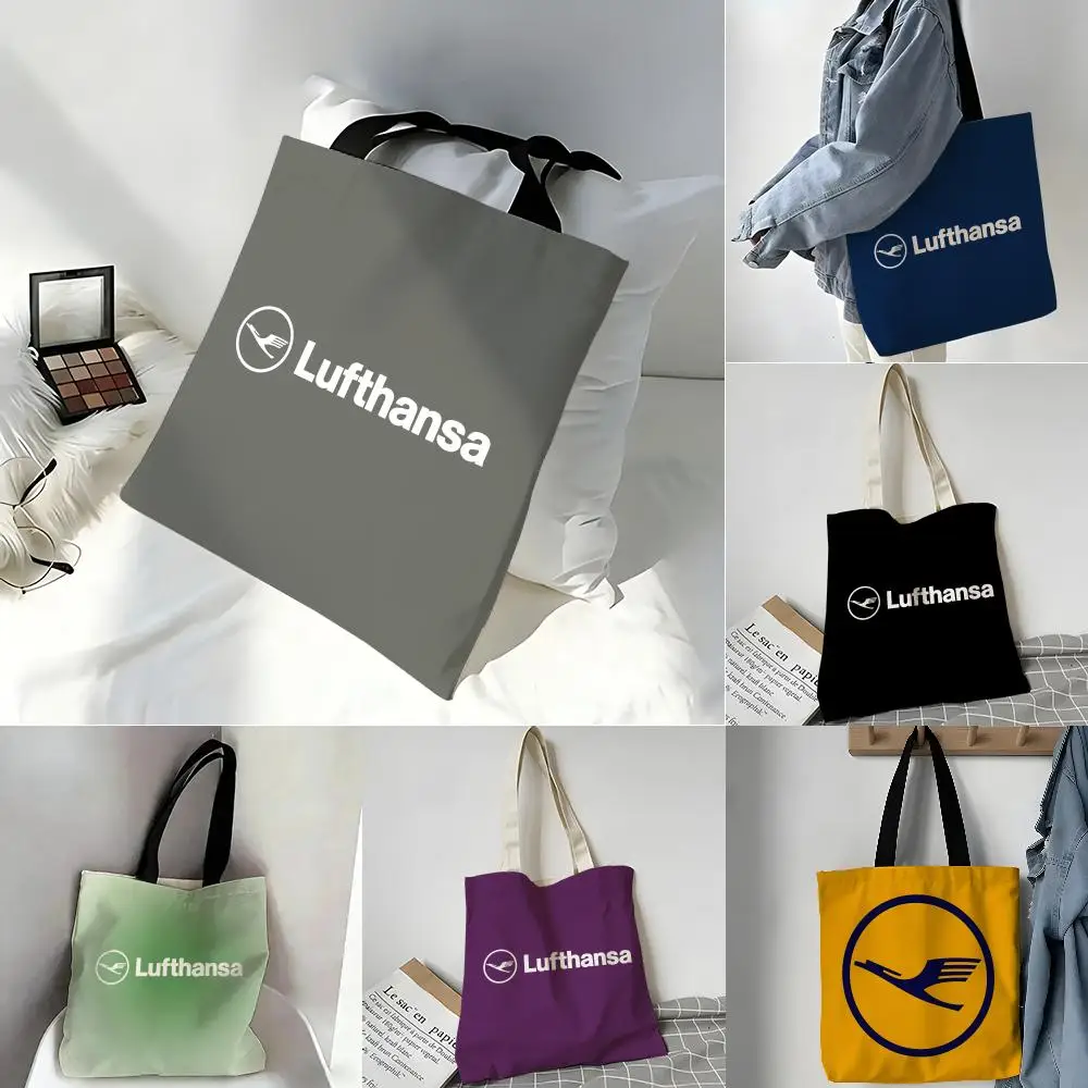 Storage Bags Casual Portable Shoulder Bag Lightweight Shopping Bag Reusable Linen Bag Flight Commemoration L-Lufthansa Airlines