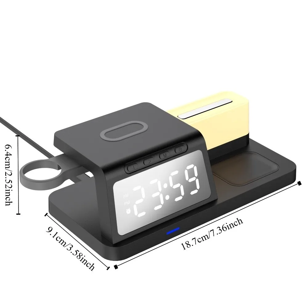 Plastic Wireless Charging Clock Fast Charging LED Display Multi Functional Desktop Charger Earphone Charging with Watch Stand