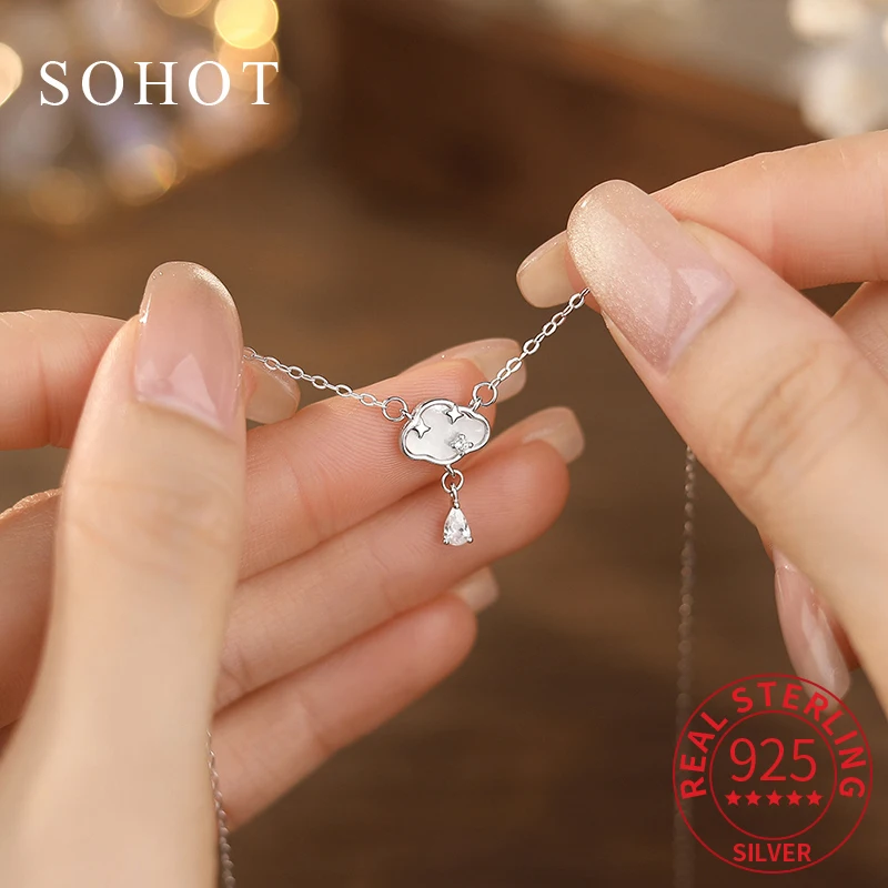 

Real 925 Sterling Silver Clouds Zircon Pendant Cute Choker Necklace for Charm Women Fine Jewelry Light Luxury Accessories