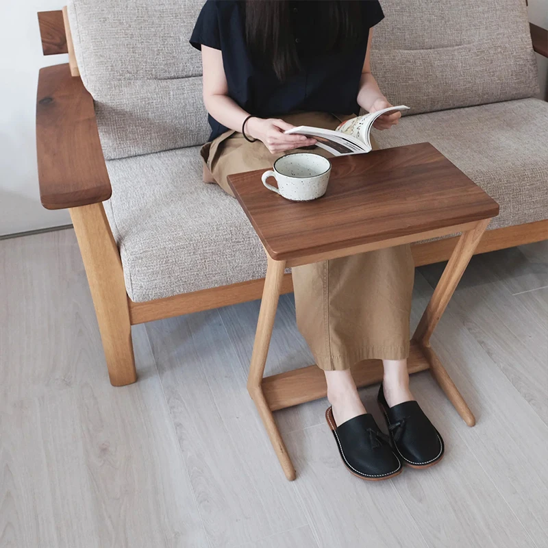 Nordic removable Z-shaped side table solid wood oak walnut small coffee table multifunction