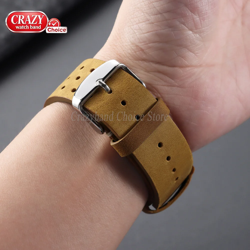 18/19/20/21/22mm 24mm Vintage Atmungsaktives Poröses Leder-Uhrenarmband Business Braun Schwarz Universelle Uhrenarmbänder Damen Herren Armband – Detail 7