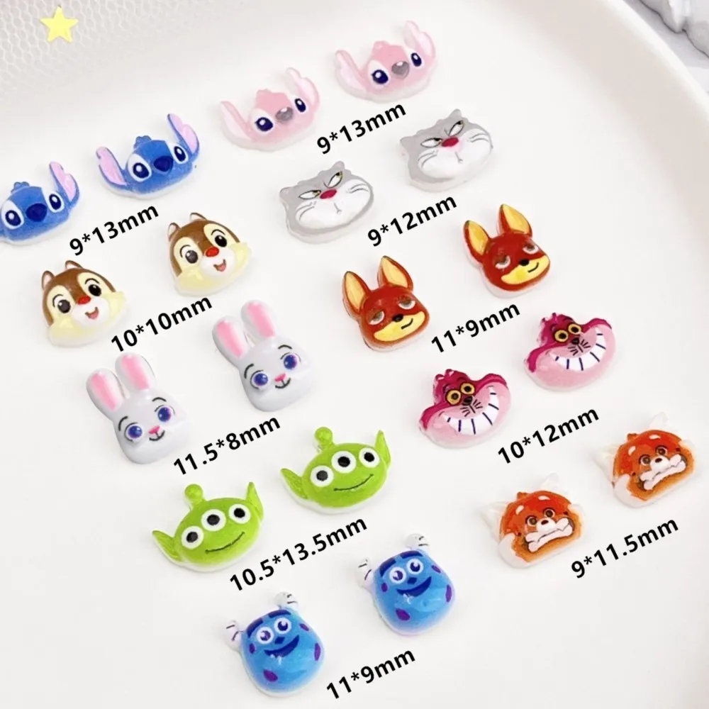 50 Stück 3D Cartoon Crazy Animal Nagel Charms Stich Judy Harz Flatback Nagel Strass Niedliche Anime Fuchs Kaninchen Nail Art Dekorationen