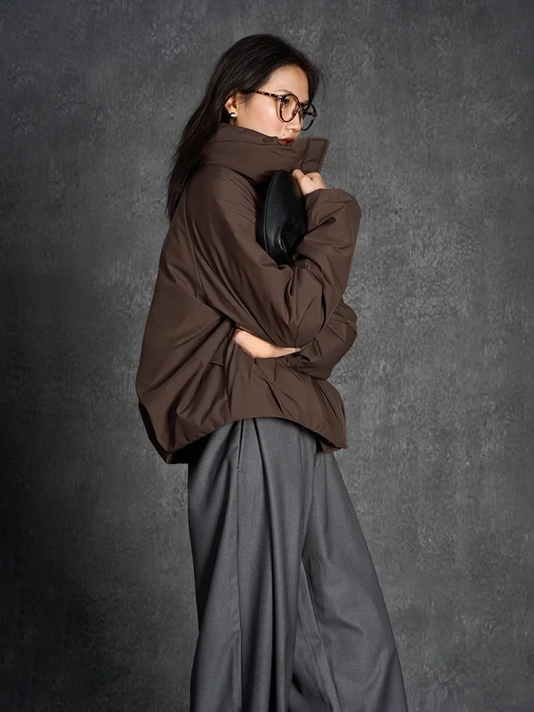 

Ретро-куртка женская A-силуэта, короткая, на гусином пуху, повседневная, с воротником-стойкой, элегантный дизайн, для поездок на работу, на молнии, с длинными рукавами