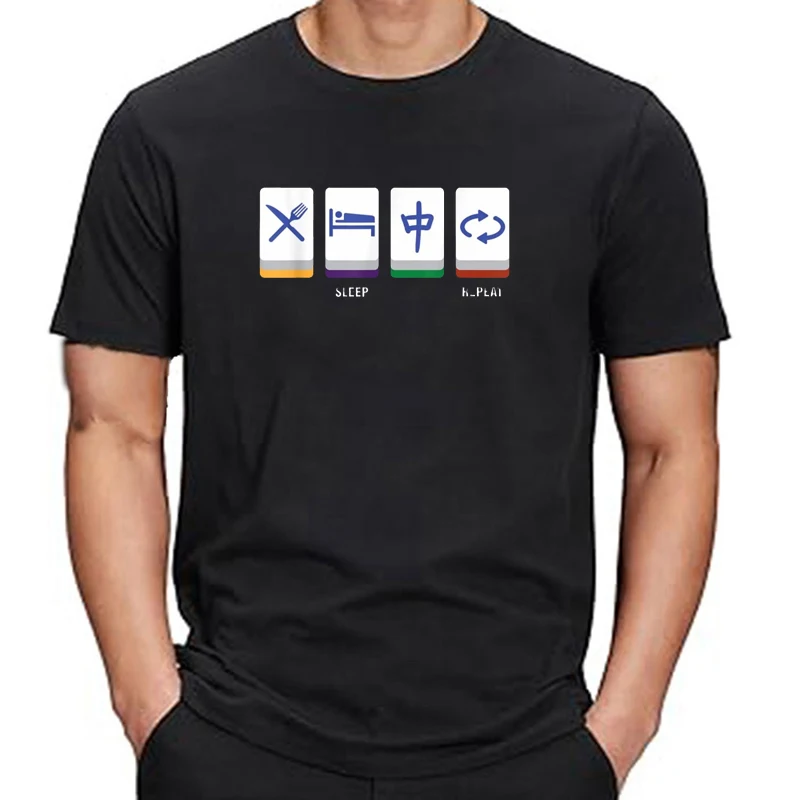 T-shirt graphique pour femme, vêtement amusant pour les amoureux de Mahjong, manger et dormir