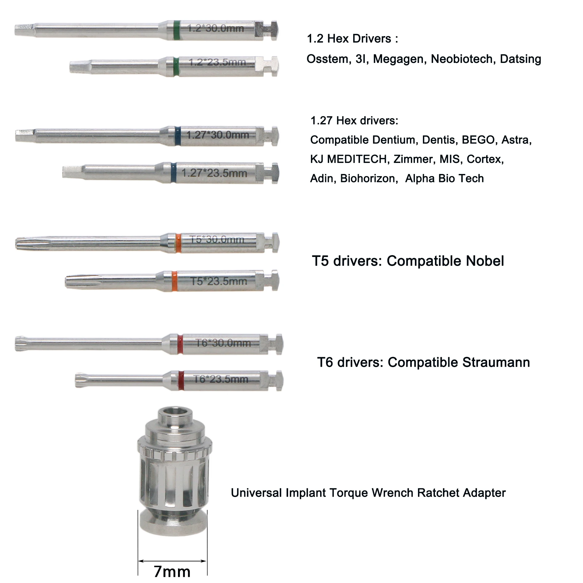 

Dental Implant Screwdriver Adapter Hex Driver Astra Zimmer Thommen ICX 3i MIS Latch 1.2 1.27 T5 T6