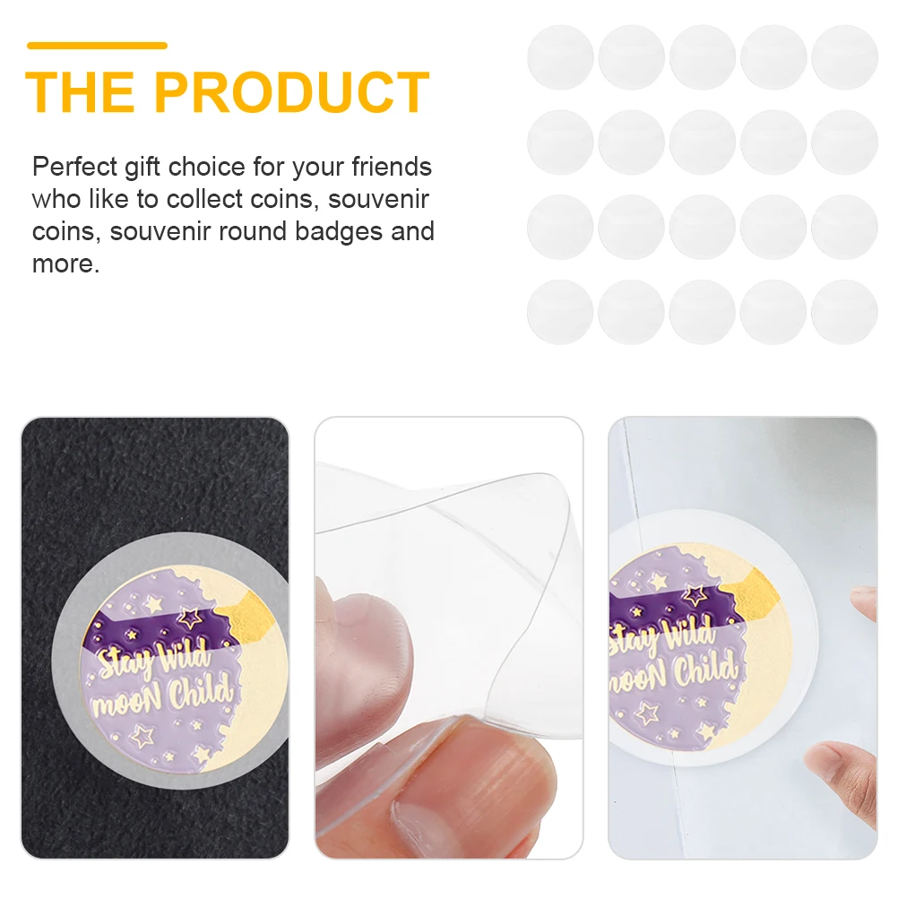 

20 Pcs Badge Case Pin Clear Protector Cover Round Covers Name Holders with Button for Badges