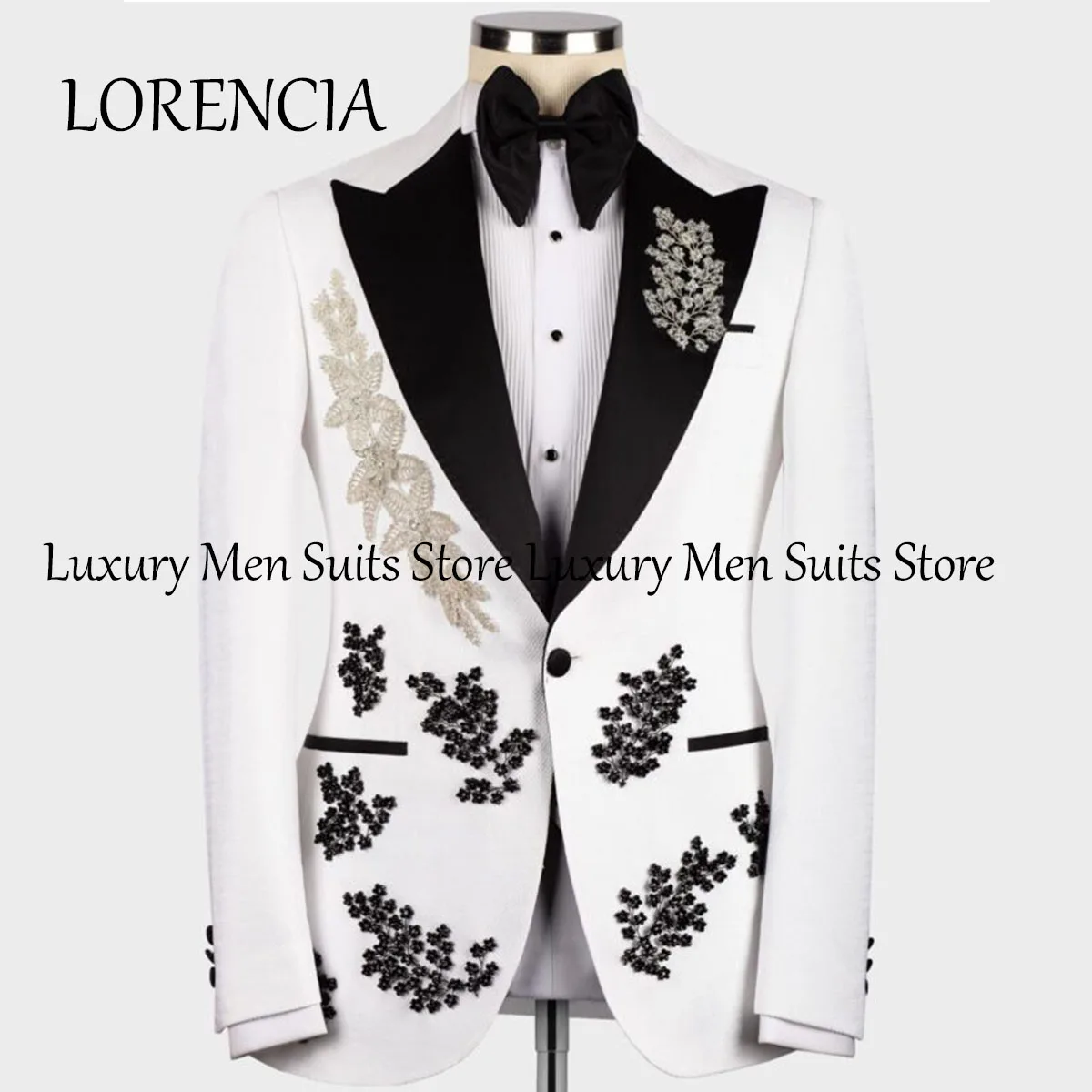 Sparkly Formal Wedding Suits For Men 3 Pieces Sets Groom Applique Tuxedos Peaked Lapel Male Prom Blazer Terno Masculino Completo