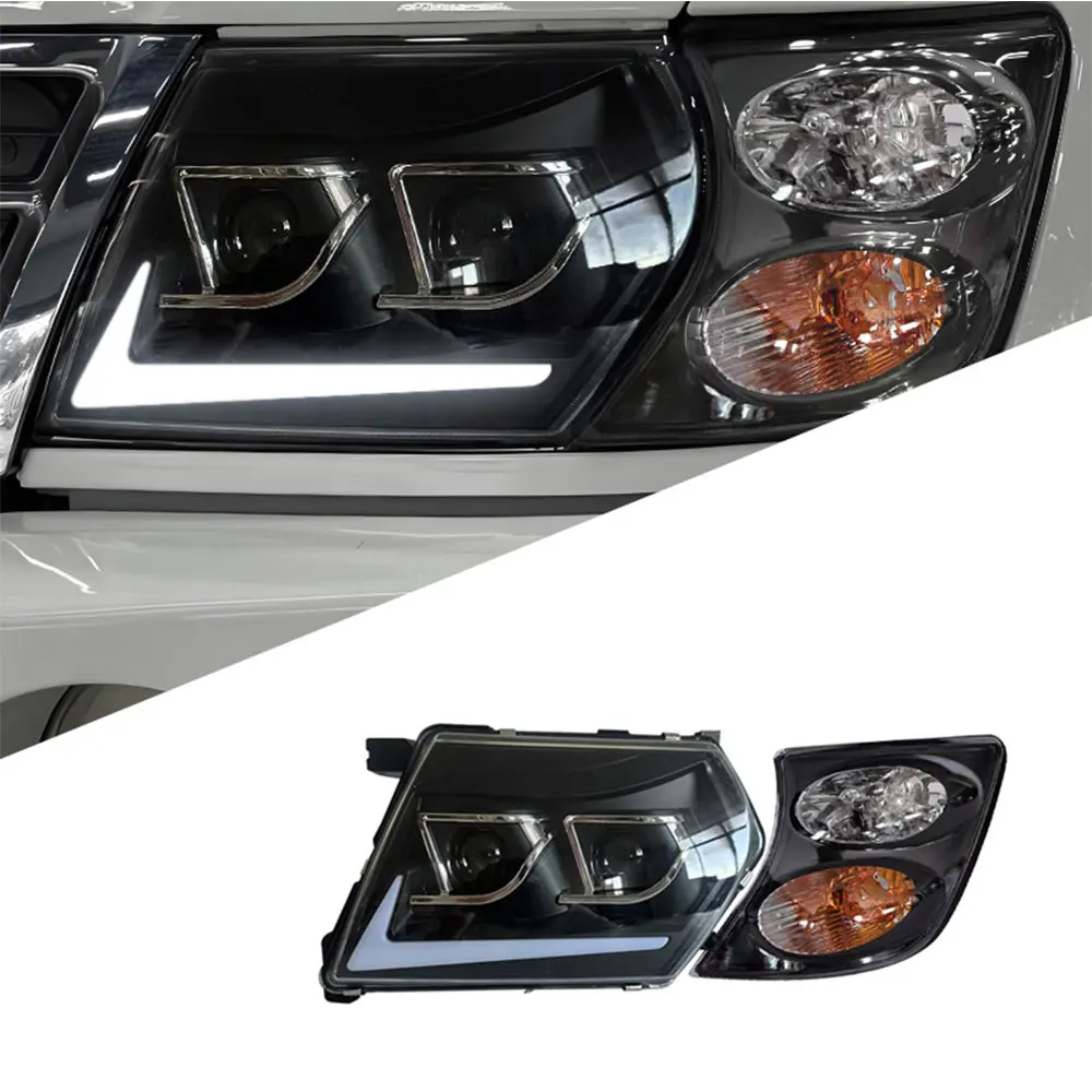 Pair Car Headlights With Led Aperture Lens For PATROL SAFARI Y61 Daytime Running Lights 2001-2003 Black Background