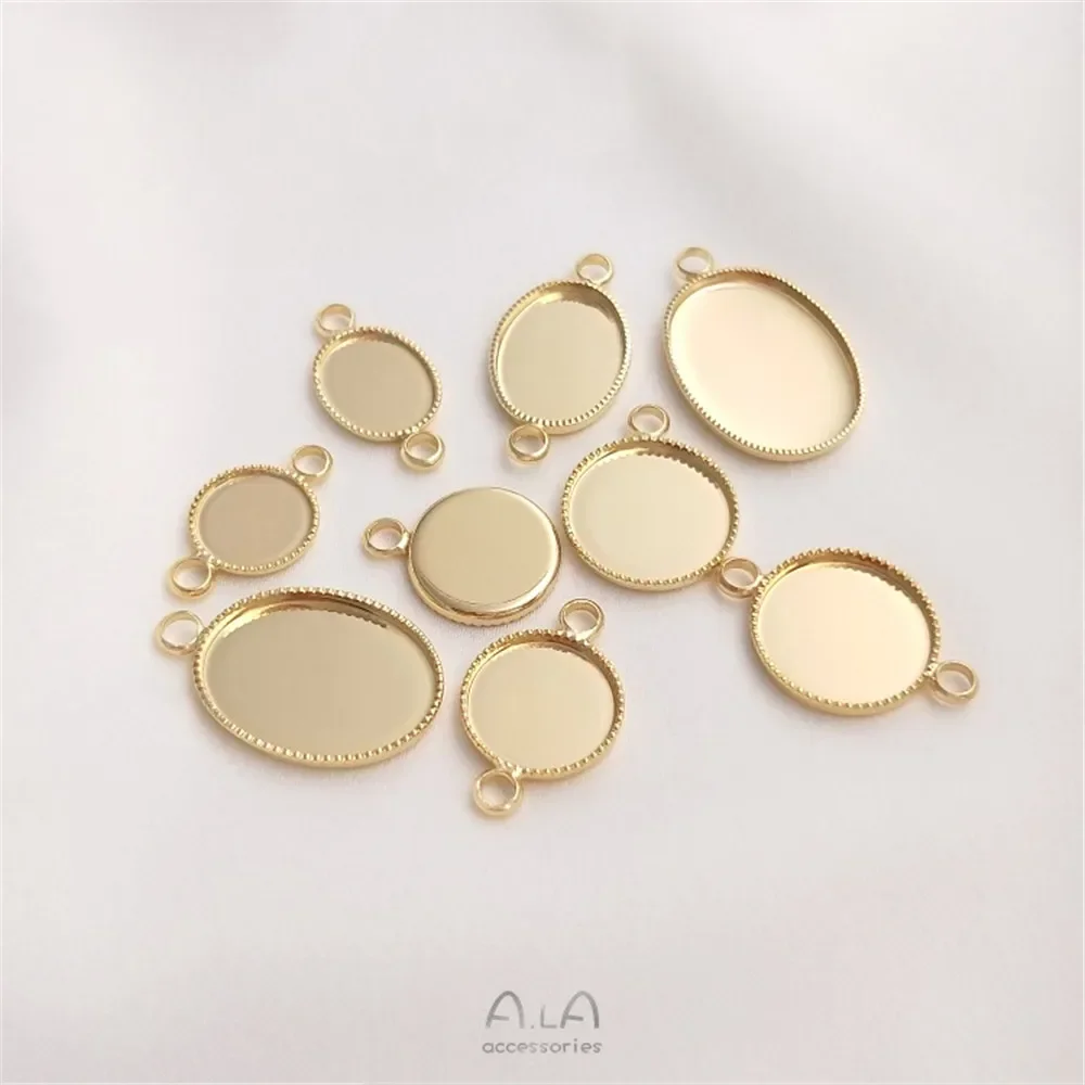 

14K Light Gold Oval Round Ring Face Empty Holder Handmade DIY Inlaid Tray Double Hanging Single Hanging Material Accessories