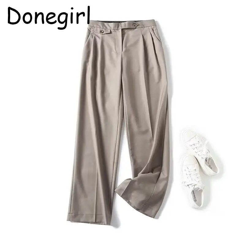 

Donegirl 2023 New Spring Autumn Women Fold Solid Loose Straight Leg Pants Simple Casual Commute Versatile Trousers Female Chic