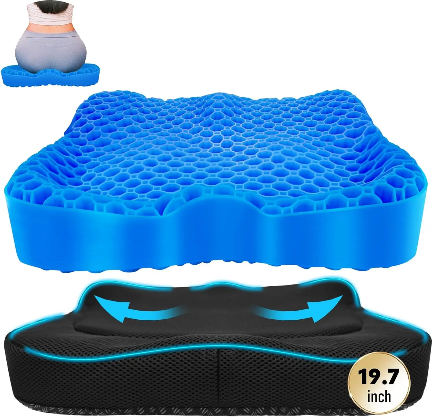 

Cooling Gel Seat Cushion, Thickened Honeycomb Design Pressure Relief Cushion with Anti-Slip Cover for Office Chair Car Home