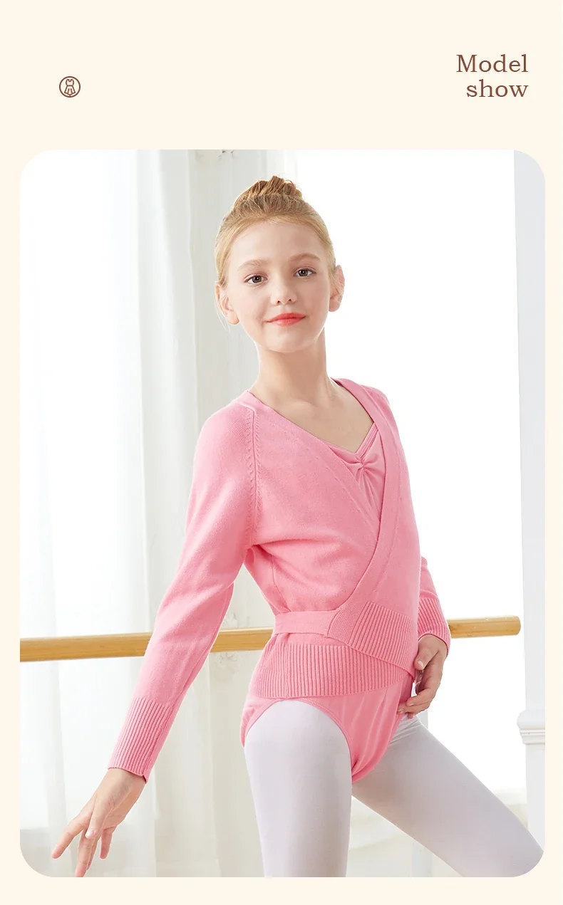 Mädchen Tanzpullover Langarm Strickjacke Tops, Kinder Ballett Übung Wickelschal, Winter Trainingsmantel für Mädchen – Detail 8
