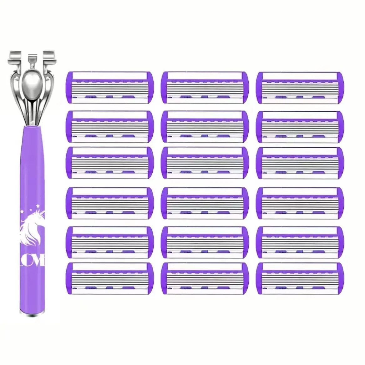 

1 Handle + 18 Blades/ Women Manual Safety Razor 6-Layer Stainless Steel Hair Removal Shaving Blades Replaceable Shaver Head