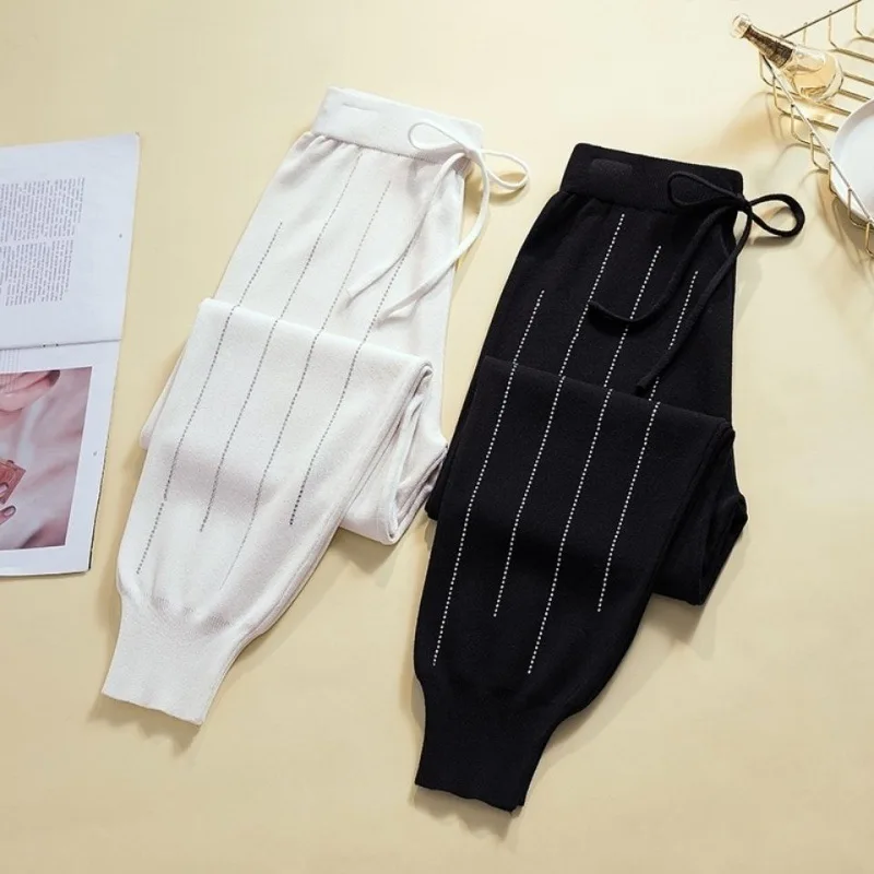 Knitted Harem Pants Women2024New Spring Drape Casual Elastic Waist Radish Ankle Tight Harem Pants plus Size