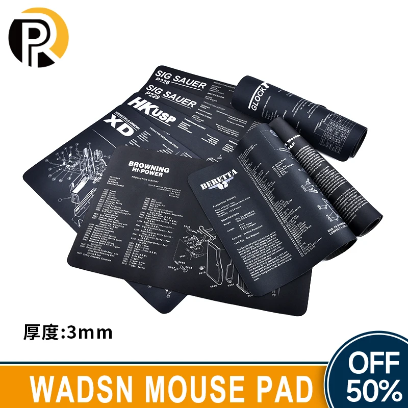 

WADSN Mouse Pad Magorui P229 P226 1911 XD Glock Gun Cleaning Rubber Mat With Parts Diagram and Instructions Armorers Bench Mat