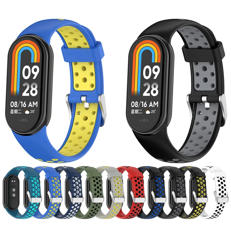 Двухцветный дышащий ремешок для Xiaomi Mi Band 8, сменный силиконовый ремешок из ТПУ Для Xiaomi Band 9, умный ремешок